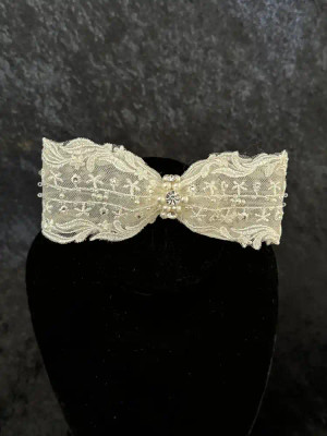 Lace Bridal Bow with Rhinestones and Pearls 9733 Lace Bridal Bow with Rhinestones and Pearls 9733