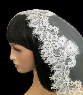 Regal Cathedral Mantilla Wedding Veil with Floral Chantilly Lace