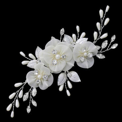Floral Bridal Hair Clip with Pearls and Crystals Floral Bridal Hair Clip with Pearls and Crystals