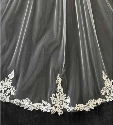 Waltz Length Alencon Lace Wedding Veil with Swirly Leaf Design Waltz Length Alencon Lace Wedding Veil with Swirly Leaf Design