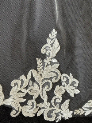 Waltz Length Alencon Lace Wedding Veil with Swirly Leaf Design Waltz Length Alencon Lace Wedding Veil with Swirly Leaf Design