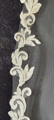 Waltz Length Alencon Lace Wedding Veil with Swirly Leaf Design Waltz Length Alencon Lace Wedding Veil with Swirly Leaf Design