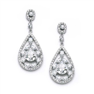 Brilliant CZ Wedding Earrings in Platinum Silver Plating
