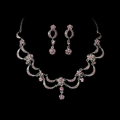 Antique Silver Plated Light Amethyst Crystal Wedding Jewelry Set