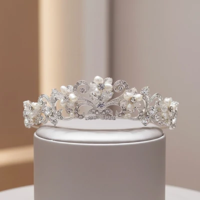 Pearl and CZ Wedding Tiara Lorena hp3558