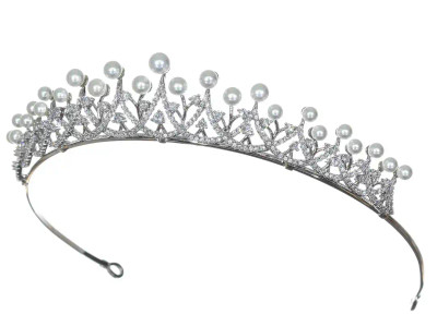 CZ Crystal and Pearl Wedding Tiara in Silver Plating hp265 CZ Crystal and Pearl Wedding Tiara in Silver Plating hp265