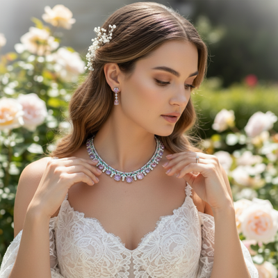 Multi Color CZ Crystal Bridal and Formal Jewelry Set