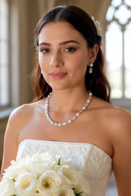 Luxe Pearl and CZ Crystal Bridal Jewelry Set ne3527