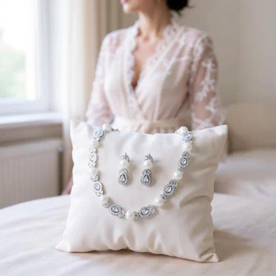 Luxe Pearl and CZ Crystal Bridal Jewelry Set ne3527: Sale!