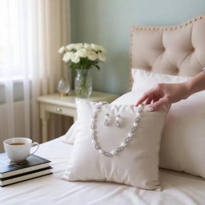 Luxe Pearl and CZ Crystal Bridal Jewelry Set ne3527: Sale!