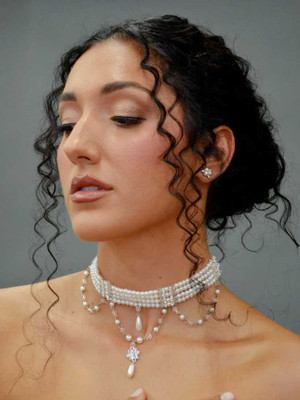 Pearl and Rhinestone Swag Choker and Earring Bridal Jewelry Set