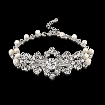 Gatsby Glam Crystal and Pearl Wedding Bracelet Gatsby Glam Crystal and Pearl Wedding Bracelet