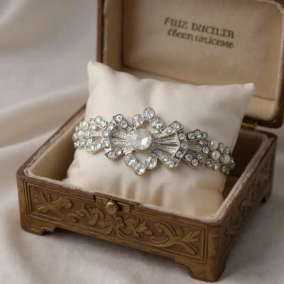 Gatsby Glam Crystal and Pearl Wedding Bracelet