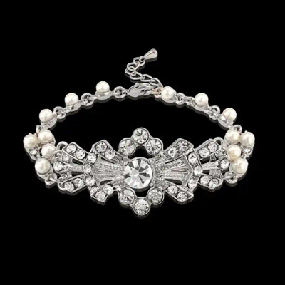 Gatsby Glam Crystal and Pearl Wedding Bracelet