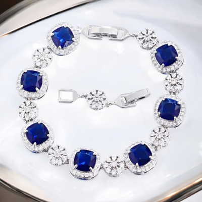 Extravagant Sapphire Blue CZ Statement Wedding Bracelet  Extravagant Sapphire Blue CZ Statement Wedding Bracelet