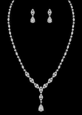 Brilliant CZ Wedding Jewelry Set in Silver Plating ne4012 Brilliant CZ Wedding Jewelry Set in Silver Plating ne4012