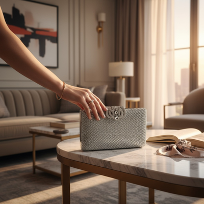 Silver Crystal Dazzle Wedding Clutch Purse P3591