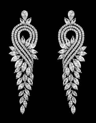Sterling Silver 3" Long Cubic Zirconia Drop Wedding Earrings