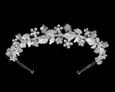 Dainty Floral Wedding Headband: Pearls, Rhinestones and Crystals