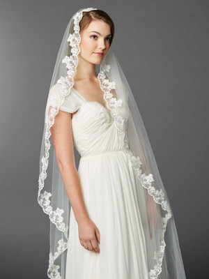 Beaded Lace Mantilla Cathedral Wedding Veil V4423