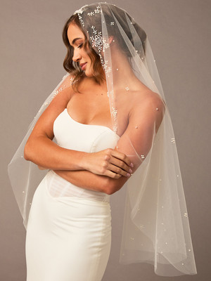Beaded Fingertip Mantilla Wedding Veil V2678SF-M