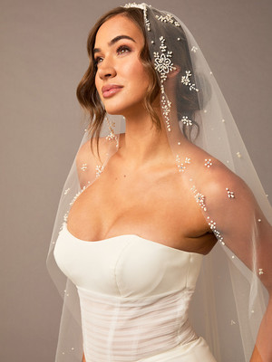 Beaded Fingertip Mantilla Wedding Veil V2678SF-M