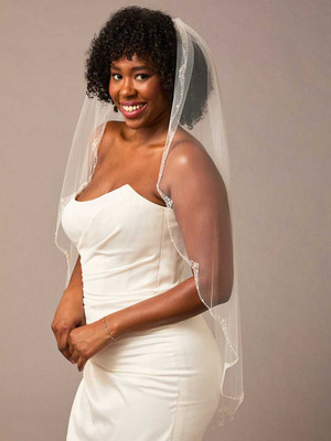 Scalloped Beaded Edge Fingertip Wedding Veil Envogue V2674SF