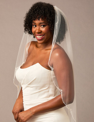 Scalloped Beaded Edge Fingertip Wedding Veil Envogue V2674SF