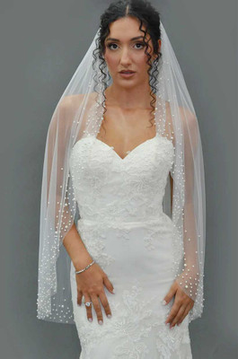 Pearl Border Knee Length Wedding Veil Elena E1628