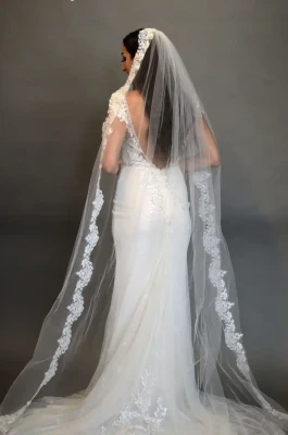 Beaded Lace Mantilla Royal Cathedral Wedding Veil Ansonia 525L