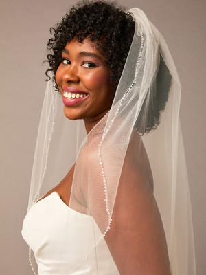 Crystal Beaded Edge Fingertip Wedding Veil Envogue V2670SF 