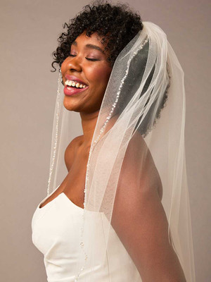 Crystal, Pearl and Sequin Fingertip Wedding Veil Envogue V2671SF