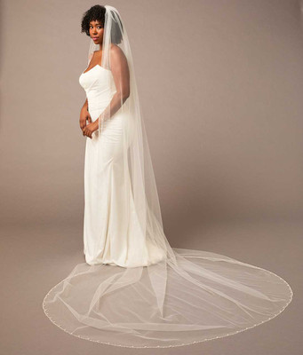 Royal Cathedral Wedding Veil with Pearl and Crystal Edge V2675WC