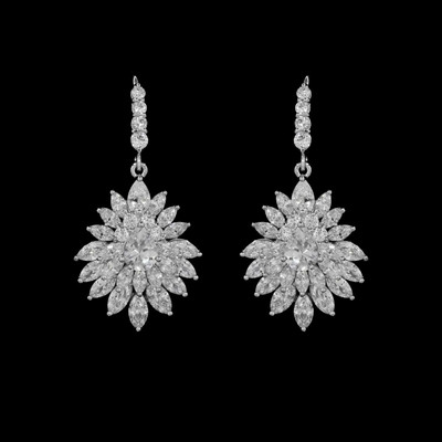 Stunning CZ Starburst Drop Wedding Earrings E9201