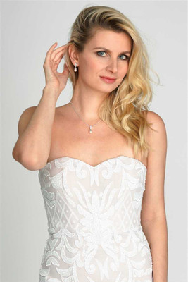 Silver Plated CZ Trio and Pearl Drop Bridal Jewelry