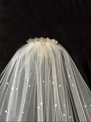 Pearl Knee Length Wedding Veil with Pearl and Rhinetone Comb