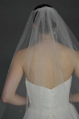 Beaded Edge Pearl and Crystal Knee Length Wedding Veil