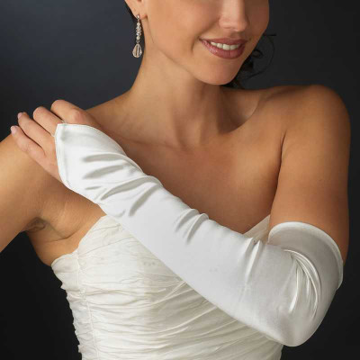Fingerless Opera Length Satin Bridal Gloves in Ivory