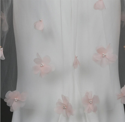 Pink 3D Flower Fingertip Wedding Veil V6234P 
