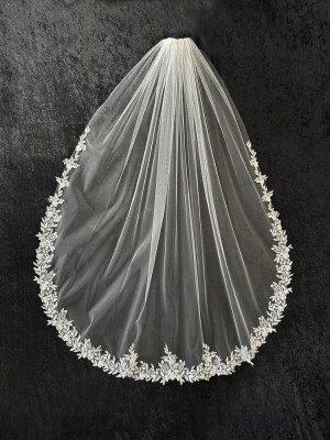 Waltz Length Wedding Veil with Leafy Floral Lace C626