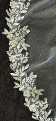 Waltz Length Wedding Veil with Leafy Floral Lace C626