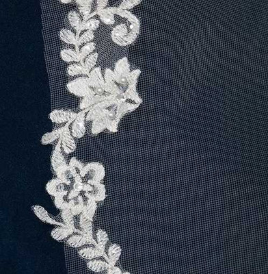 Fingertip Length Wedding Veil with Beaded Floral Lace C532