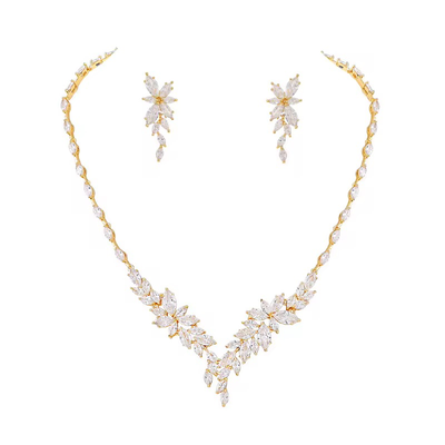 14K Gold Plated CZ Bridal Jewelry Set ne3850