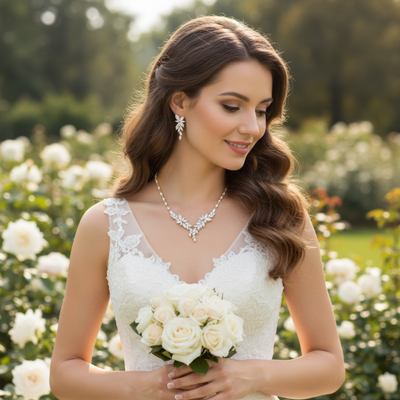 14K Gold Plated CZ Bridal Jewelry Set ne3850