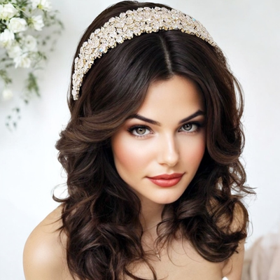 Stunning CZ Crystal Wedding Headband in Gold