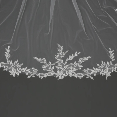 Royal Cathedral Wedding Veil with Floral Vine Lace V6228R