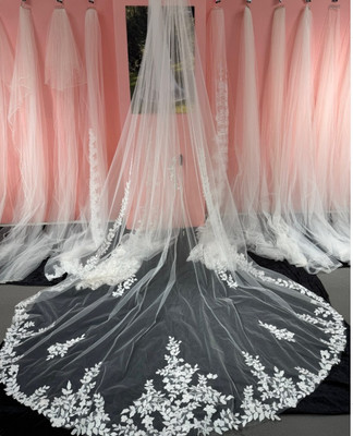 Extra Wide Royal Cathedral Wedding Veil with Leafy Lace CF952
