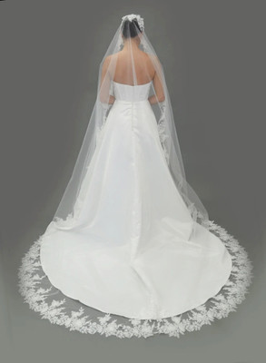 3D Flower Lace Mantilla Cathedral Wedding Veil Ansonia 1637