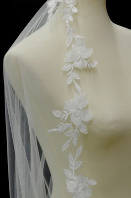 3D Flower Lace Mantilla Cathedral Wedding Veil Ansonia 1637