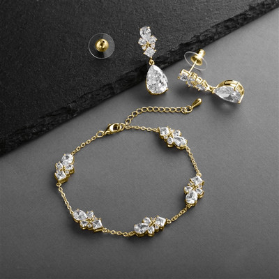 Gold Plated CZ Wedding Bracelet and Earring Set